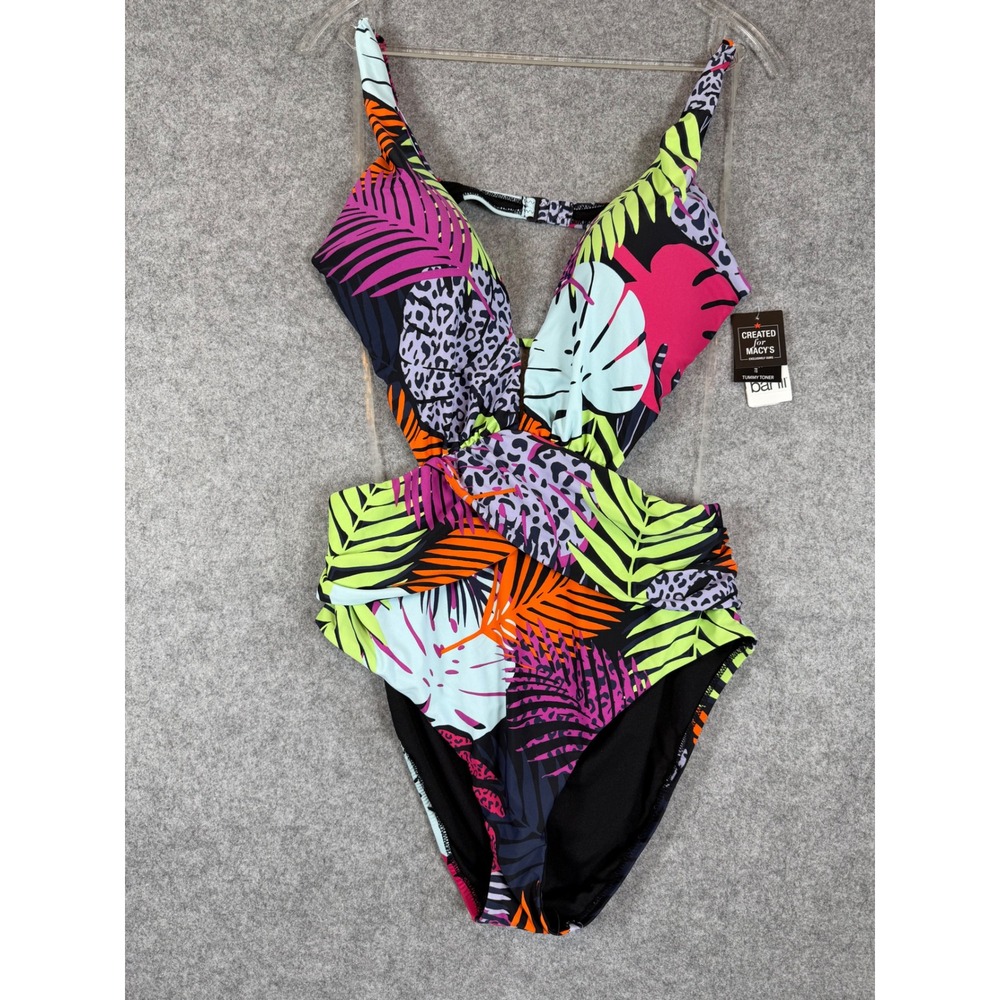 Bar III Palm Prowl Monokini Women XL Multi NEW Cutout Tummy Toner Swimsuit